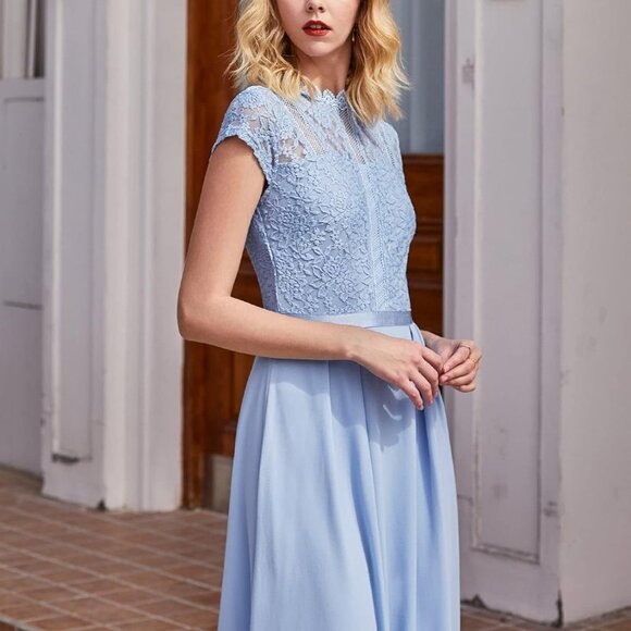 NWT Formal Chiffon & Lace Full Length Gown Bridesmaid Party Dress Small - Picture 5 of 11